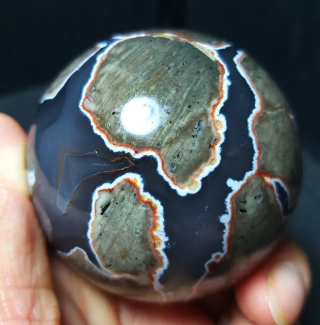 TOP 278G Natural Polished Football Agate Crystal Sphere Ball Healing WD583