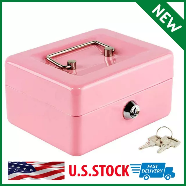 Large Metal Cash Box with Money Tray and Lock,Money Box with Cash Tray