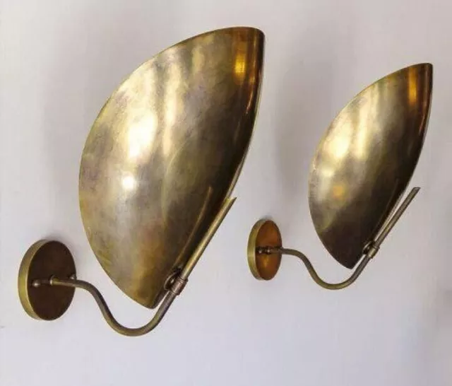 Mid-Century Modern Italian Brass Wall Sconce with Handmade Curved Disk Shades