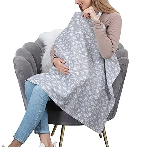 Nursing Cover Breastfeeding Mom - Breathable Cotton (Grey Arrows)