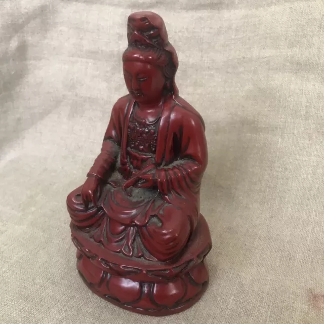 Red  Ebony Carving Sitting  Buddha Feng Shui  Buddhism Statue VTG