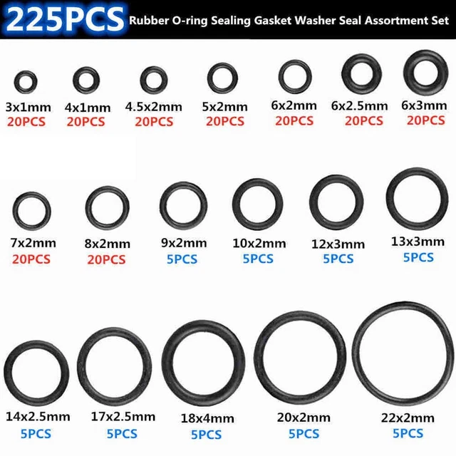 225 X O-Ring Rubber Assortment 18 Size SAE Kit Plumbing Hydraulic Air Gas HVAC