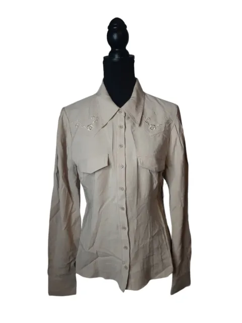 Astr The Label Western Flair Button Shirt Women Size M Tonal Embroidered Tan