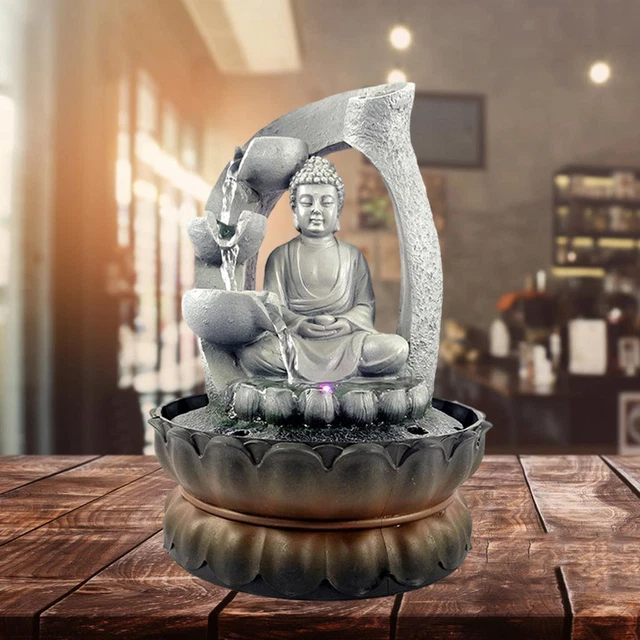 Resin Buddha Tabletop Fountain LED Lights Water Waterfall  Deocrs