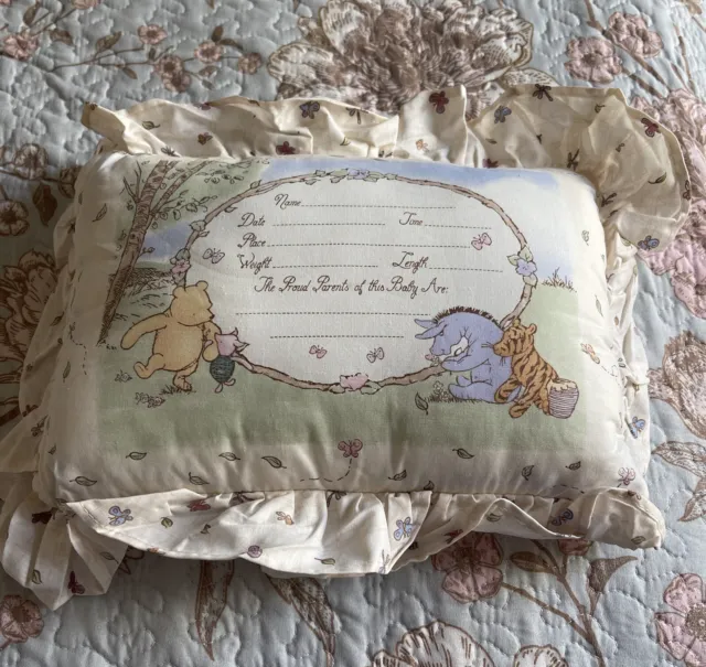 Disney Classic Pooh Keepsake Birth Announcement Pillow "A Bear and His Things"