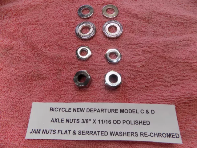 Bicycle New Departure Model D & C Axle Nuts Jam Nut Serrated & Flat Washers #201