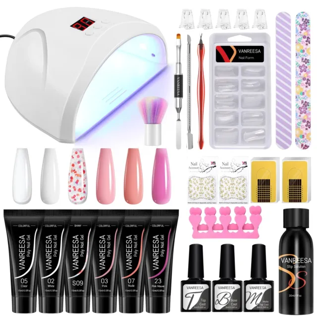 Poly Nagel Gel Kit 6Farbe Nail Extension Gel Starter Set 36W UV/LED Lampe