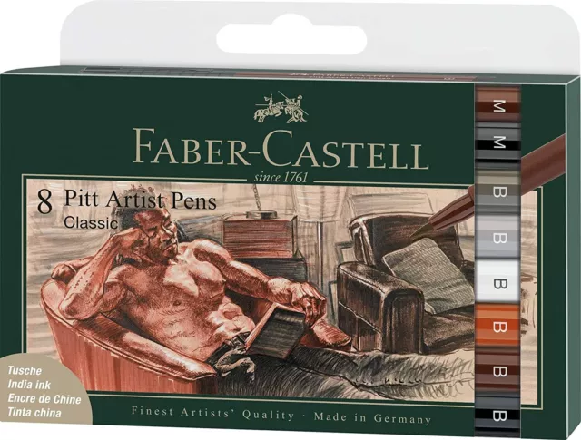 Faber-Castell 167172 - Tuschestift Pitt Artist Pen, Classic, B/M, 8er Etui