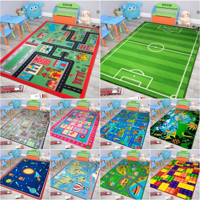 Kids Rugs Nursery Boys Girls Bedroom Village Town Road Map City Car Toy Play Mat