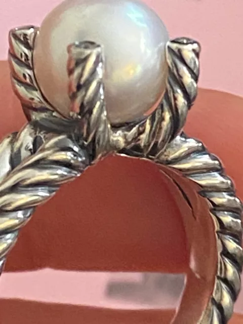 USED David Yurman Pearl Cable Ring & Diamonds size 8