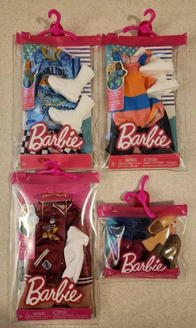 MATTEL BARBIE KEN DOLL Fashion Clothes 4 SETS Outfits Clothing Travel Pack #3089 $26.98
