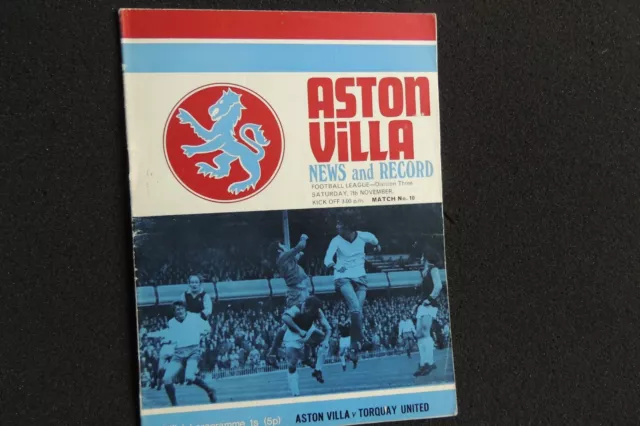 Aston Villa v Torquay United 7th November 1970 Official Matchday Programme