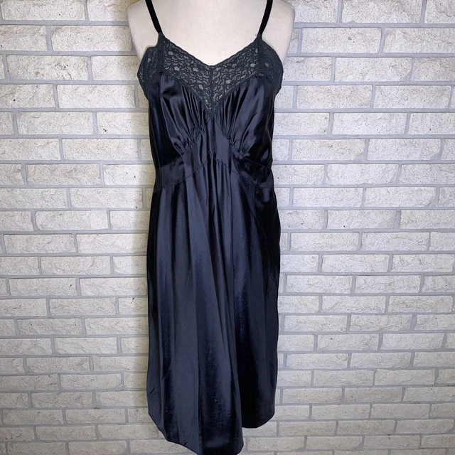 VINTAGE WOMAN’S 34 Bust Black Opaque Lace Bias Cut Slip Dress Size ...