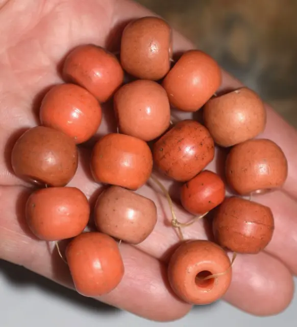 Antique Czech Light Salmon Red Molded Glass Prosser Beads Traded Into Africa