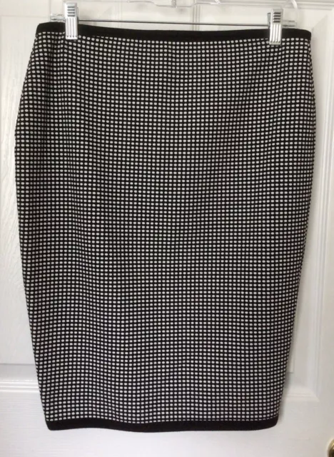 Bailey 44 Pencil Skirt Black White Polka Dots Medium Knee Length Stretchy