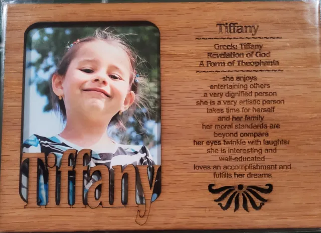 TIFFANY Engraved 5"X7" Wood Matte Photo Frame Meaning of Name NEW