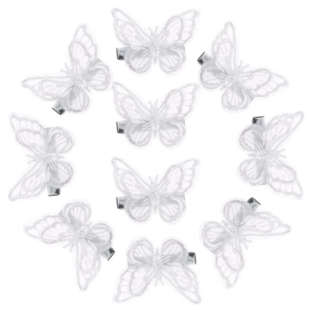 10 pz clip per capelli farfalla tessuto bianco pizzo ragazza ragazze barrette clip a scatto