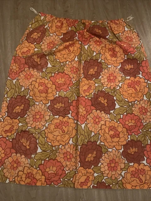 Vintage 1970s Big Bold Flower Red Orange Fabric Material Curtains Retro & Bag