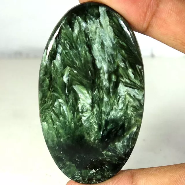 100% Natural Green Seraphinite Oval Cabochon A+ Wonderful 91.80Cts. 36x 64x 04mm