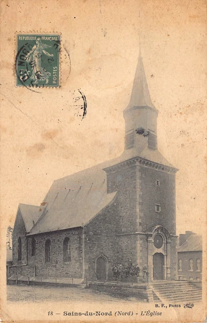 Carte Postale Ancienne Dept 59 Nord - Sains du Nord l' Eglise  ( tachée état )