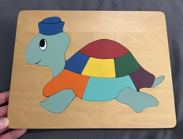 Vintage Rainbow Turtle Wooden Puzzle 11”x 9” 1980 Easy Pieces 11 Piece Wood