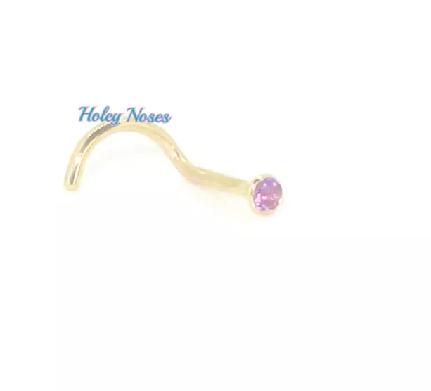 18ct Yellow Gold Natural Amethyst Nose Stud Ring Pin Bone 1.75mm body jewellery