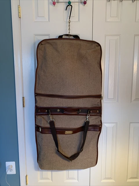 VTG Samsonite Brown Tweed Hanging Garment Bag Suit Dress Shoulder Strap Adjusts