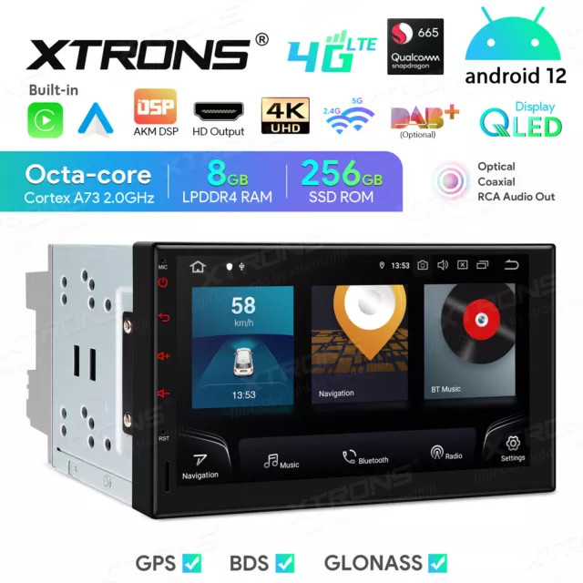 Double DIN 7" Android 12 Octa Core 8+256GB Car GPS Radio Stereo 4G Car Play HDMI