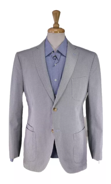 JKT New York Bond Model Blue/White Checkered Seersucker Patch Pocket Blazer 42R