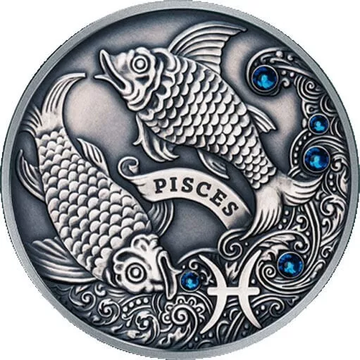 Pisces Signs of the Zodiac Antique finish Silver Coin 20 rubles Belarus 2013