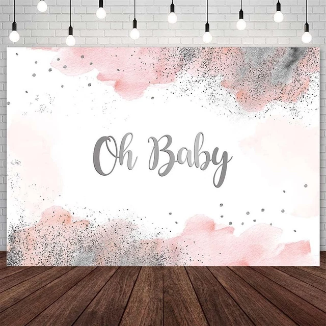 7x5ft Baby Shower Backdrop Pink Flowers Oh Baby Rustic Wood Photography Background - View #6