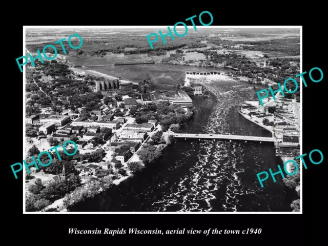 OLD LARGE HISTORIC PHOTO OF WISCONSIN RAPIDS WI AERIAL VIEW OF THE TOWN c1940 1