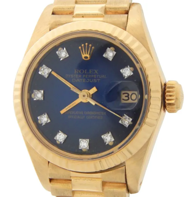 Rolex Datejust President 6917 Donna 18K Oro Giallo Orologio Factory Blu Vignette