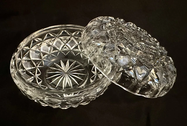American Brilliant ABP Cut Glass/Crystal 5” Bowl With Lid HOBSTAR Signature