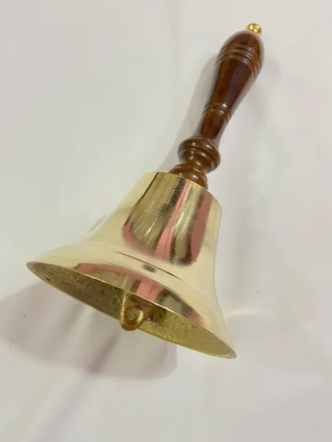 Maritime Style Large Brass & Wooden School Bell Vintage Hand Bell Desk Bell Gift