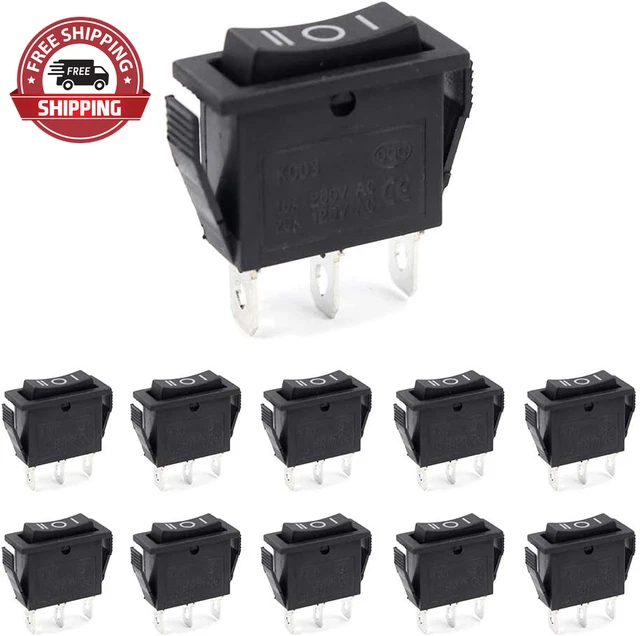 10PCS 3 Pin On/Off/On Rocker Switch, AC 16A/250V 20A/125V Terminal Spdt Rocker S