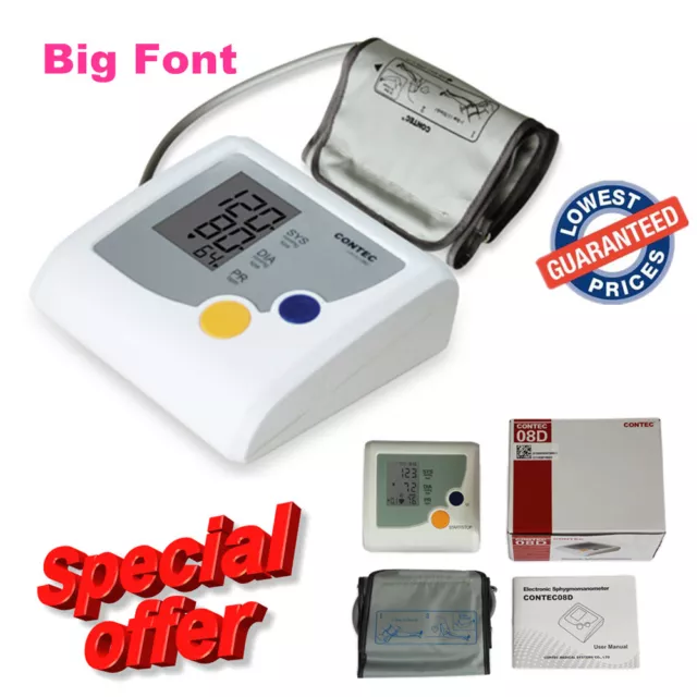 CONTEC08D Digital LCD Blood Pressure Monitor Upper Arm NIBP Machine + Adult Cuff