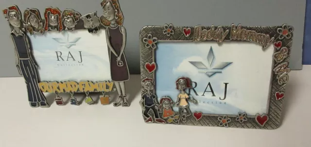 Two Pewter Family easel back photo frames 3 1/2 x 5 & 3 x 4