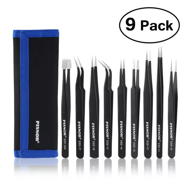 Antistatic Tweezers Anti-static Stainless Steel 9 Piece Set