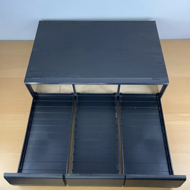 Vintage Cassette Tape Holder Ash Black Box 3 Drawer 36 tapes Retro Storage