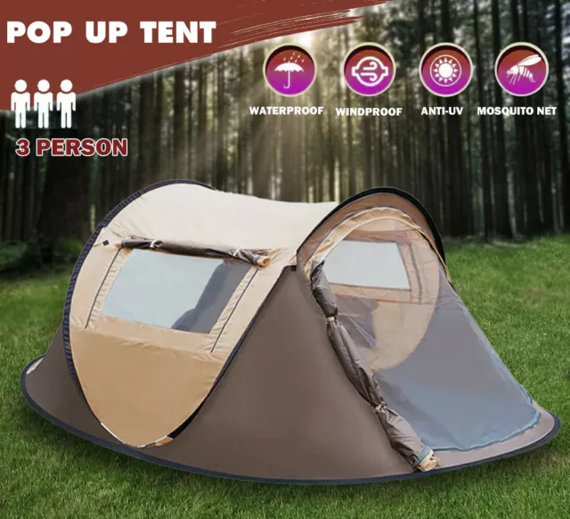 Waterproof Instant Up Beach Camping Tent 3 Person Pop up Tents Family Hiking Dom