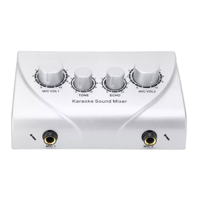 (Silber) Karaoke Mixer Dual Mikrofon Eingang Sound Mixer Mit Kabel P1S