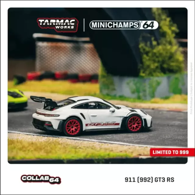 Tarmac Works x Minichamps - Porsche 911 (992) GT3 RS White Red 1/64 Ltd. 999