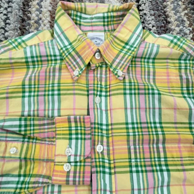 Brooks Brothers Shirt Men Medium Yellow Green Multi Plaid Button Up Slim Fit WW5