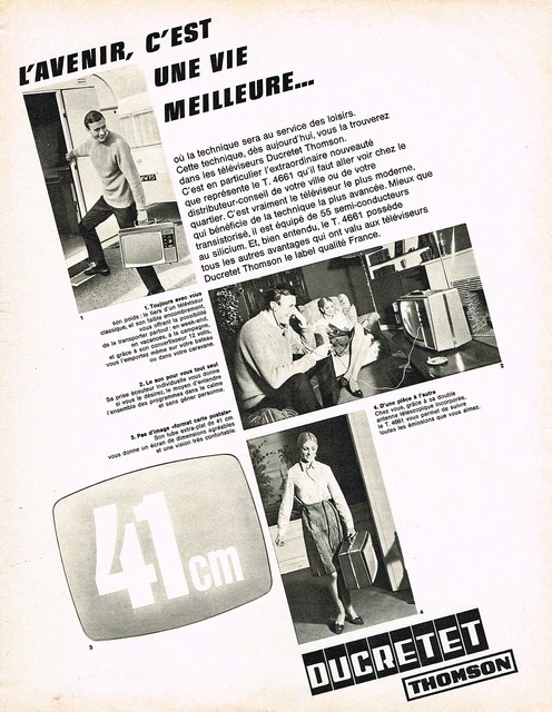PUBLICITE ADVERTISING 104  1966  DUCRETET-THOMSON  téléviseur portable 41 cms