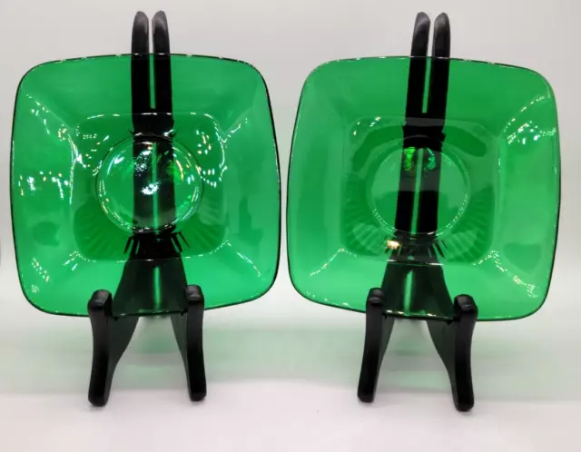 Fire King Anchor Hocking Charm Forest Green Square Plates  5.5" Set of 2