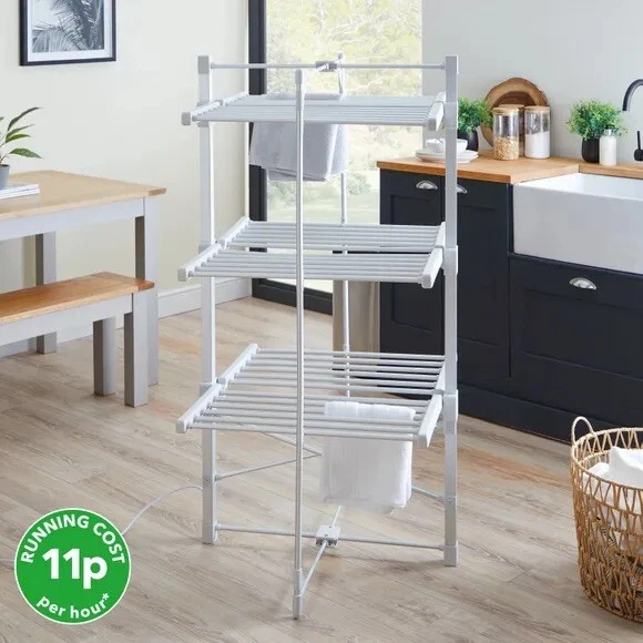 DUNELM 3 TIER heated airer drying rack energy efficient 11p per hour