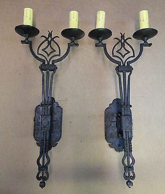 Pair 1920S Style Wrought Iron Spanish Revival Mission Tuscan Wall Sconce Lamp