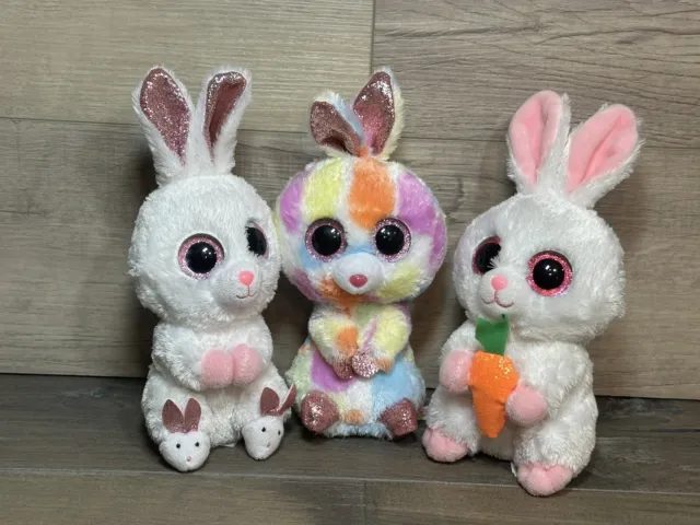 Ty Beanie Boos. Lot of 3 Easter Plush Bunny Rabbits -Slippers, Bloomy, Brunch