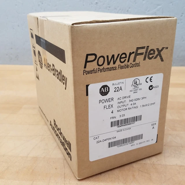 Allen Bradley 22A-D4P0N104 Series A 1.5kW / 2.0HP PowerFlex 4. 380-480Vac - NEW